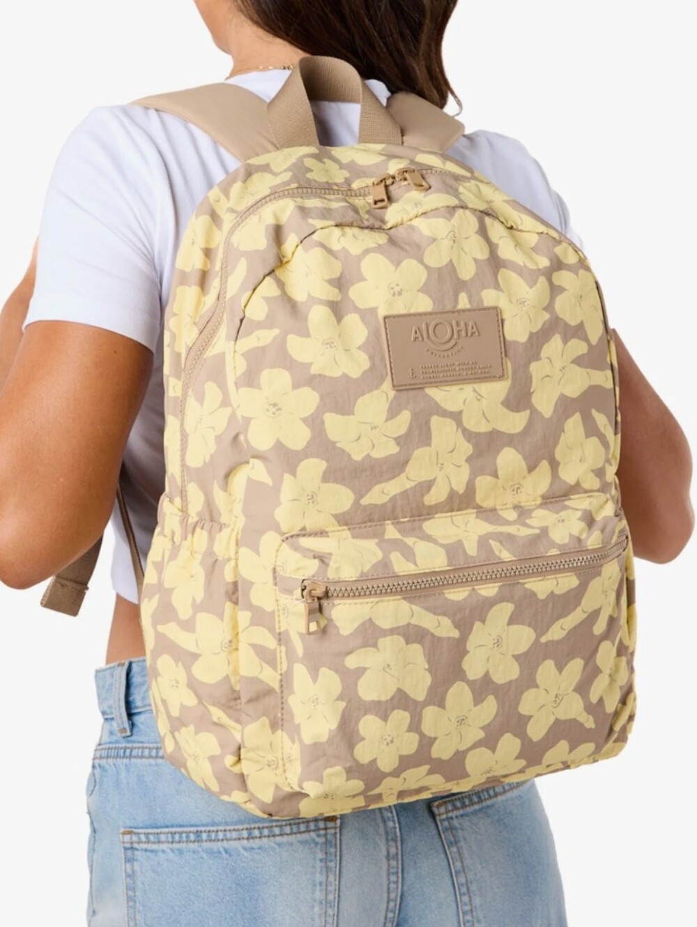 ALOHA Collection Yellow Floral on Brown Backpack NWT